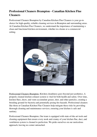 Professional Cleaners Brampton - Canadian Kitchen Flue Cleaners