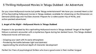 5 Thrilling Hollywood Movies in Telugu Dubbed - An Adventure