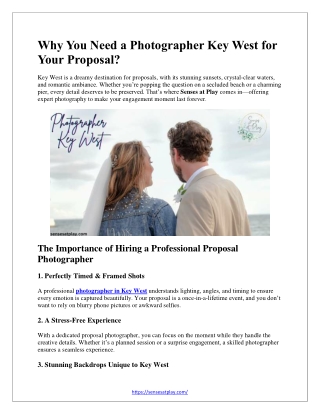 Why You Need a Photographer Key West for Your Proposal