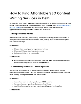 How to Find Affordable SEO Content Writing Services in Delhi