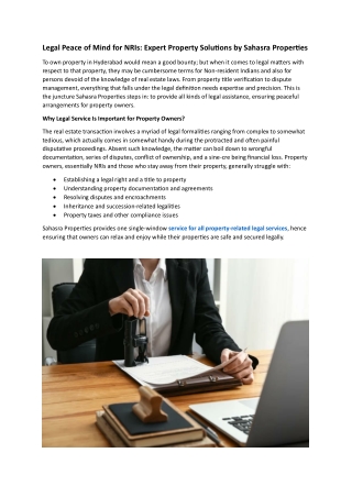Legal Peace of Mind for NRIs Expert Property Solutions by Sahasra Properties