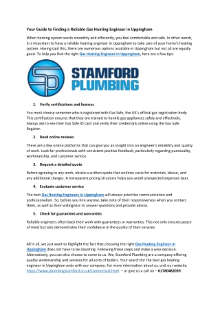 Your Guide to Finding a Reliable Gas Heating Engineer in Uppingham