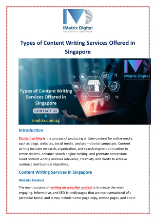 Types of Content Writing Services Offered in Singapore