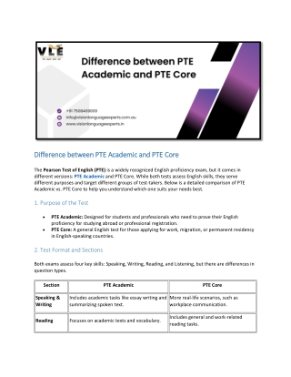 Difference between PTE Academic and PTE Core