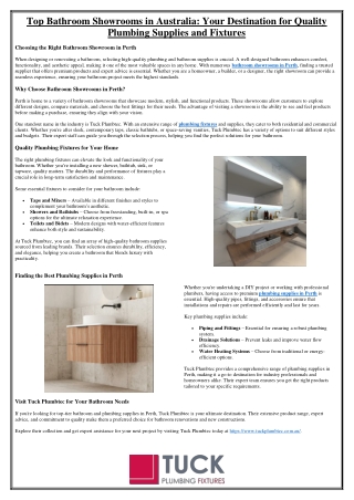 Top Bathroom Showrooms in Australia– Explore Plumbing Supplies & Fixtures