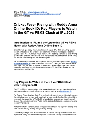 Cricket Fever Rising with Reddy Anna Online Book ID: Key Players to Watch.