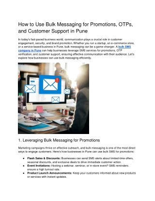 How to Use Bulk Messaging for Promotions, OTPs, and Customer Support in Pune