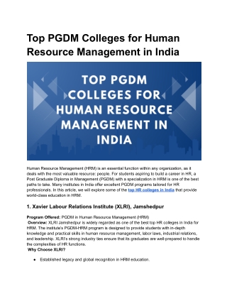 Top PGDM Colleges for Human Resource Management in India