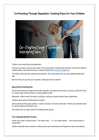 Co-Parenting Through Separation: Creating Peace for Your Children