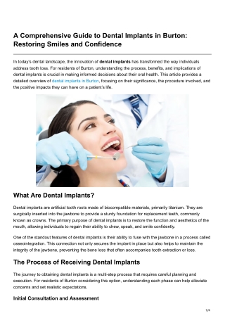 A Comprehensive Guide to Dental Implants in Burton Restoring Smiles and Confidence