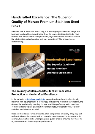 Handcrafted Excellence: Superior Quality of Morzze Premium Stainless Steel Sinks