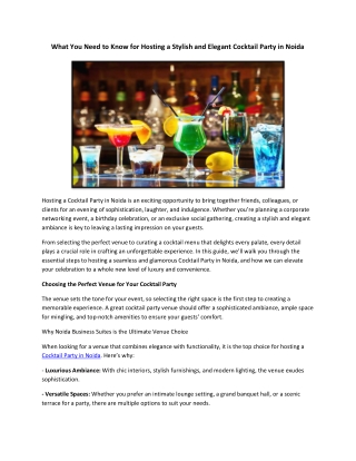 What You Need to Know for Hosting a Stylish and Elegant Cocktail Party in Noida