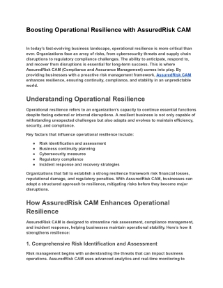 Boosting Operational Resilience with AssuredRisk CAM