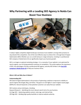 Why Partnering with a Leading SEO Agency in Noida Can Boost Your Business