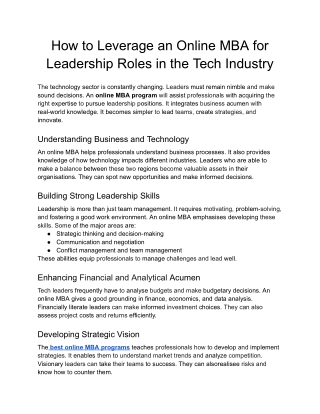 PU Online- How to Leverage an Online MBA for Leadership Roles in the Tech Industry