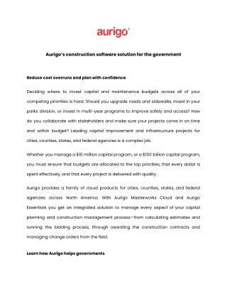 Aurigo’s construction software solution for the government
