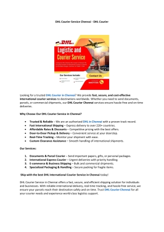 DHL Courier Service Chennai