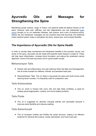 Ayurvedic Oils and Massages for Strengthening the Spine