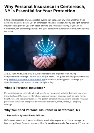 Why Personal Insurance in Centereach, NY is Essential for Your Protection