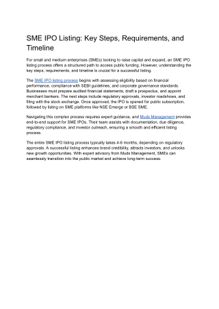 sme ipo listing key steps requirements