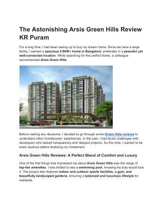 The Astonishing Arsis Green Hills Review KR Puram