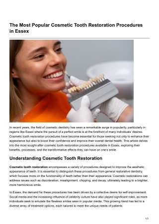 The Most Popular Cosmetic Tooth Restoration Procedures inEssex