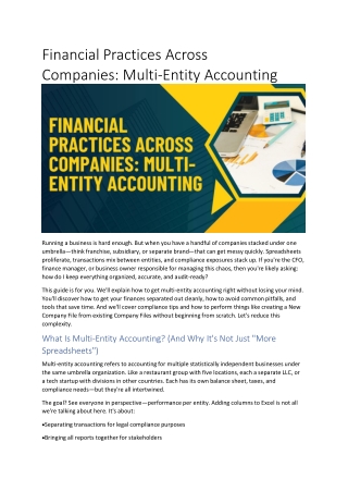 financial practices across companies multi entity