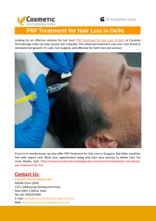 PRP Treatment for Hair Loss in Delhi