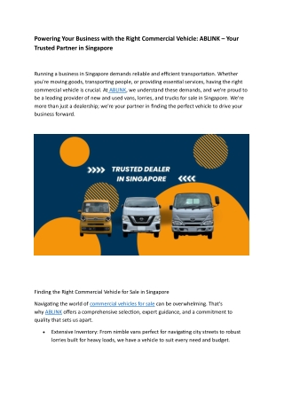 Powering Your Business with the Right Commercial Vehicle