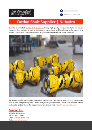 Cardan Shaft Supplier