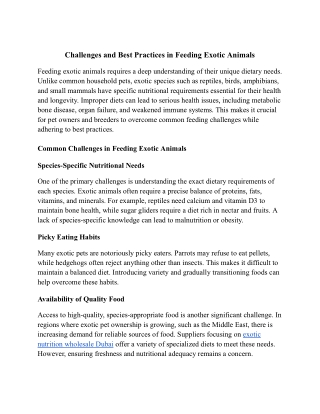 Challenges and Best Practices in Feeding Exotic Animals