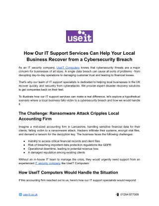 How Our IT Support Services Can Help Your Local Business Recover from a Cybersecurity Breach