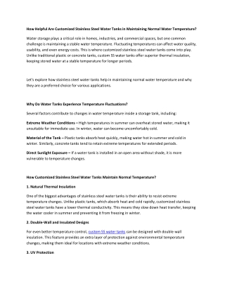 How Helpful Are Customized Stainless Steel Water Tanks in Maintaining Normal Water Temperature