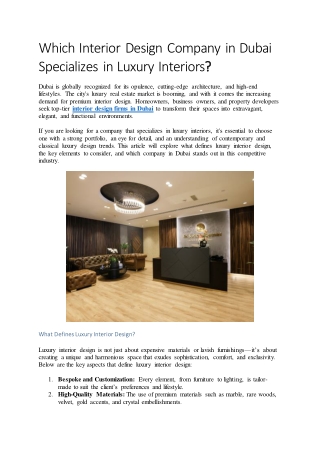 Which Interior Design Company in Dubai Specializes in Luxury Interiors