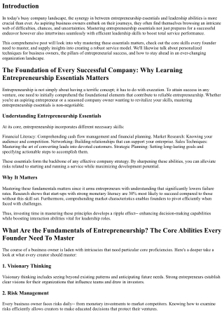 The Synergy Between Entrepreneurship Essentials and Management Skills