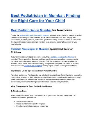 Best Pediatrician in Mumbai_ Finding the Right Care for Your Child