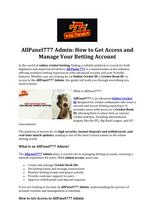 allpanel777 admin how to get access and manage
