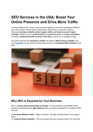 SEO Services in the USA: Boost Your Online Presence and Drive More Traffic