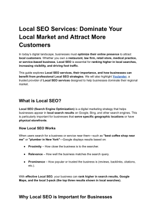 Local SEO Services: Dominate Your Local Market and Attract More Customers