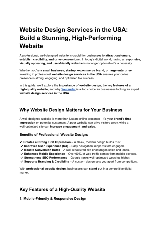 Website Design Services in the USA: Build a Stunning, High-Performing Website