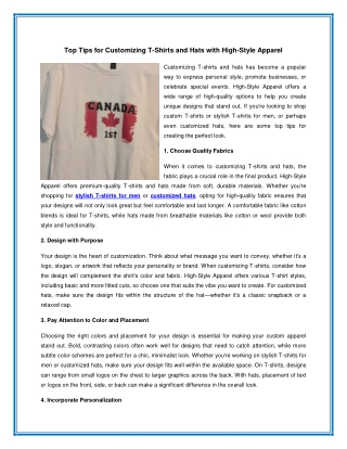 Top Tips for Customizing T-Shirts and Hats with High-Style Apparel