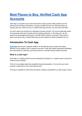 Best Places to Buy, Verified Cash App Accounts