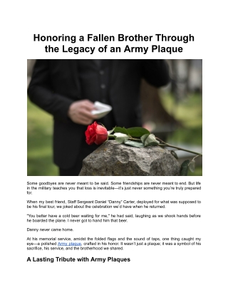 Honoring a Fallen Brother Through the Legacy of an Army Plaque