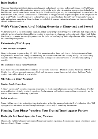 “Walt’s Vision Comes Alive! Making Memories at Disneyland and Beyond”
