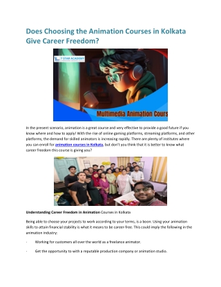 Does Choosing the Animation Courses in Kolkata Give Career Freedom