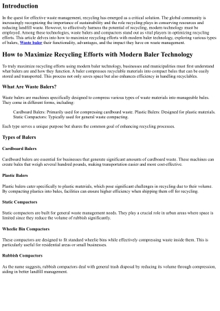 How to Maximize Recycling Efforts with Modern Baler Technology
