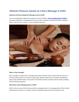 Ultimate Pleasure Awaits at a Nuru Massage in Delhi