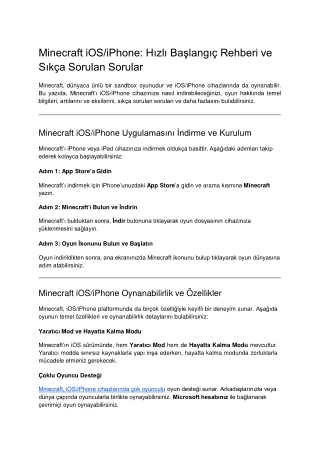 Minecraft iOS_iPhone_ Hızlı Başlangıç Rehberi ve Sıkça Sorulan Sorular