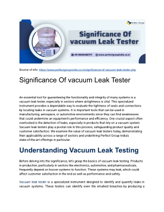 Significance Of vacuum Leak Tester