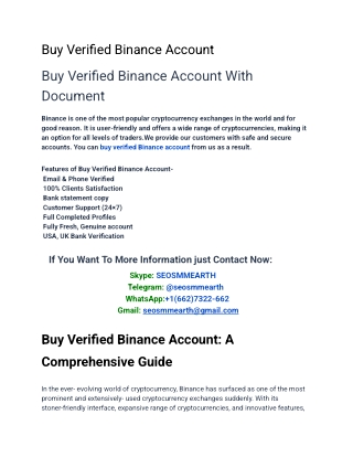 Top 05 Sites To Buy Verified Binance Account  In This Year